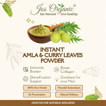 Jos Organic Instant Amla & Curry Leaves Powder | 100% Pure Herbal Wellness Mix | Supports Immunity, Hair Health & Natural Detox